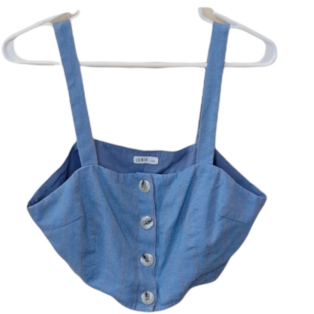 LUNIK Blue Halter Tank top